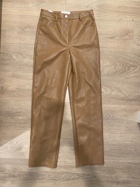 Wilfred Brown Faux-Leather Straight-Leg Pants